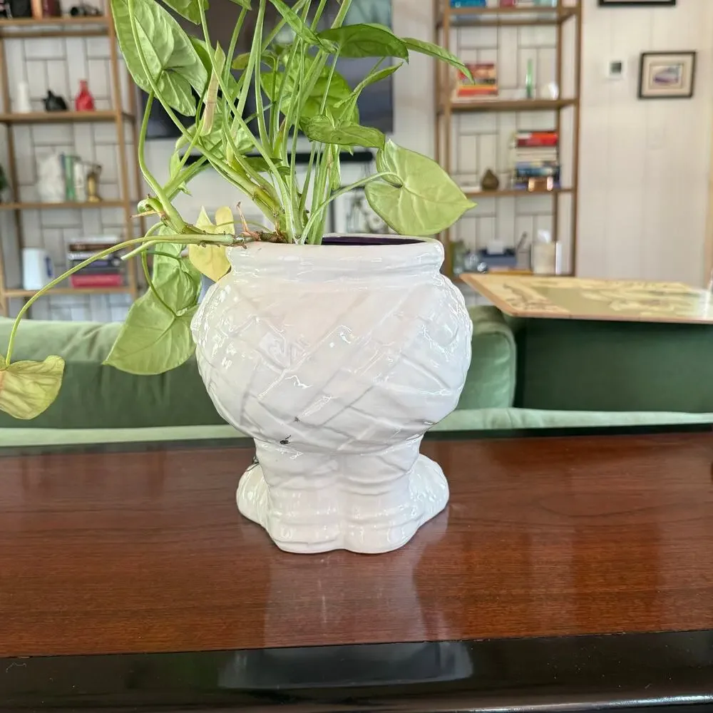 White Ceramic Cute Mummy Open Top Jar Vase Planter Bowl‎
